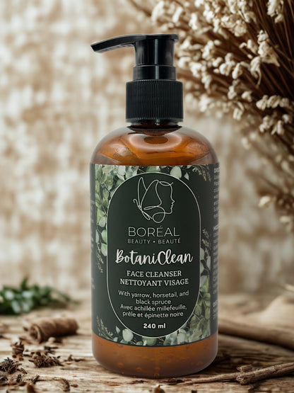 Boreal Beauty BotaniClean face cleanser bottle on a natural background